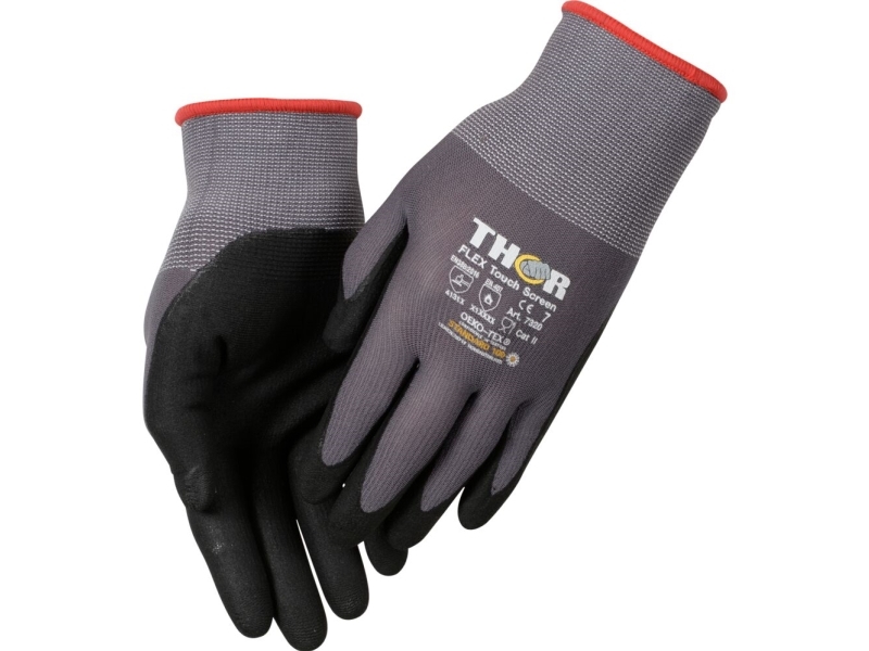 Fingerdyppad nitrilhandske, THOR Flex, 7, svart, nitril/polyester | Kläder & Säkerhet - Handskar - Rengöringshandskar | GameStuff