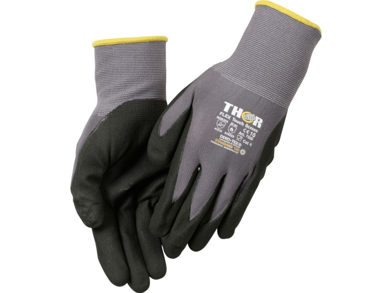 Fingerdoppade nitrilhandskar, THOR Flex, 10, svart, nitril/polyester, lycra baksida - (12 par) | Kläder & Säkerhet - Handskar - Rengöringshandskar | GameStuff