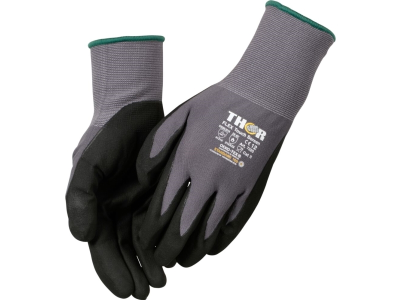 Sormeen upotettava nitriilikäsine, THOR Flex, 12 kpl, musta, nitriili/polyesteri - (12 kpl)
