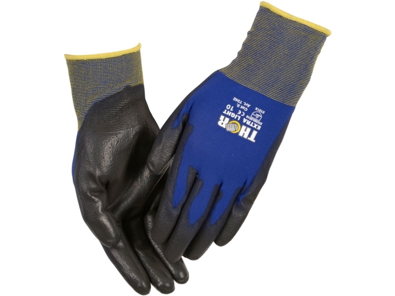 Fingerdyppet PU handske, THOR Extra Light, 7, blå, PA/polyester