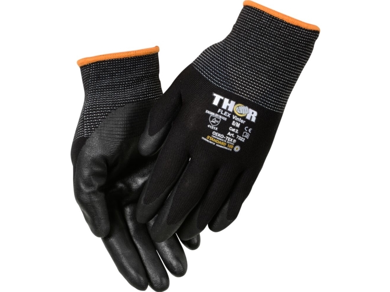 Halvdoppad nitrilhandske, THOR Flex Winter, 8, svart, nitril/nylon - (12 st) | Kläder & Säkerhet - Handskar - Arbetshandskar | GameStuff