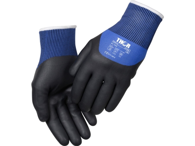 3/4 Dyppet Nitrilhandske, Thor Ice, 9, Sort, Bomuld/Nitril