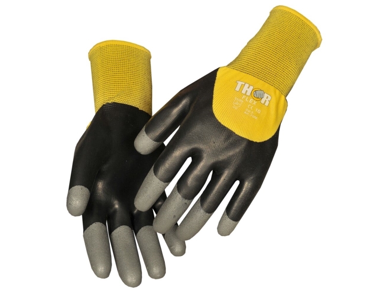 Halbgetauchter Latexhandschuh, THOR Flex Dry, 11, schwarz, Latex/Nitril/Polyester - (12 Stück)