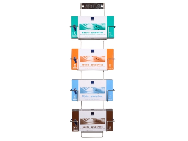 Handskställ, ABENA Flexi-ställ, 12,5 cm x 260 x 830 mm, silver, rostfritt stål, för 4 lådor, justerbart, för väggmontering | Huset - Tvätt & Rengöring - Diskbaljor & Hinkar | GameStuff