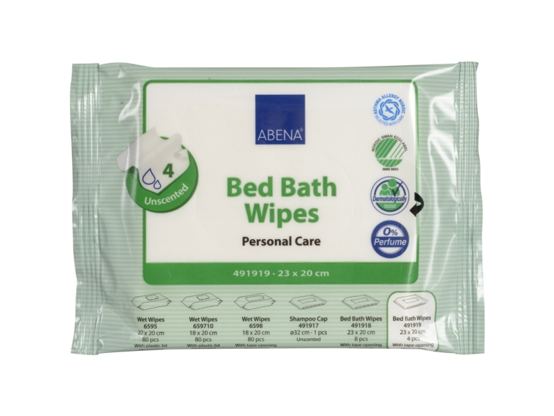 Sengebadsserviet, ABENA, 20x23cm, uden farve og parfume, 4 stk., vask uden vand - (36 stk.)