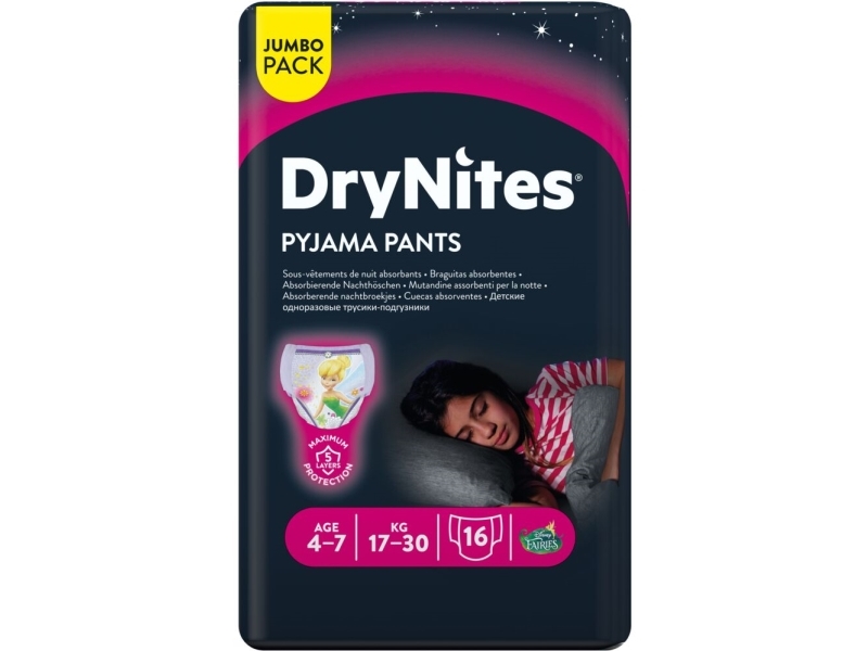Børneble, bukseble, DryNites Pyjama Pants, 4-7 år, med print, pige - (4 stk.)