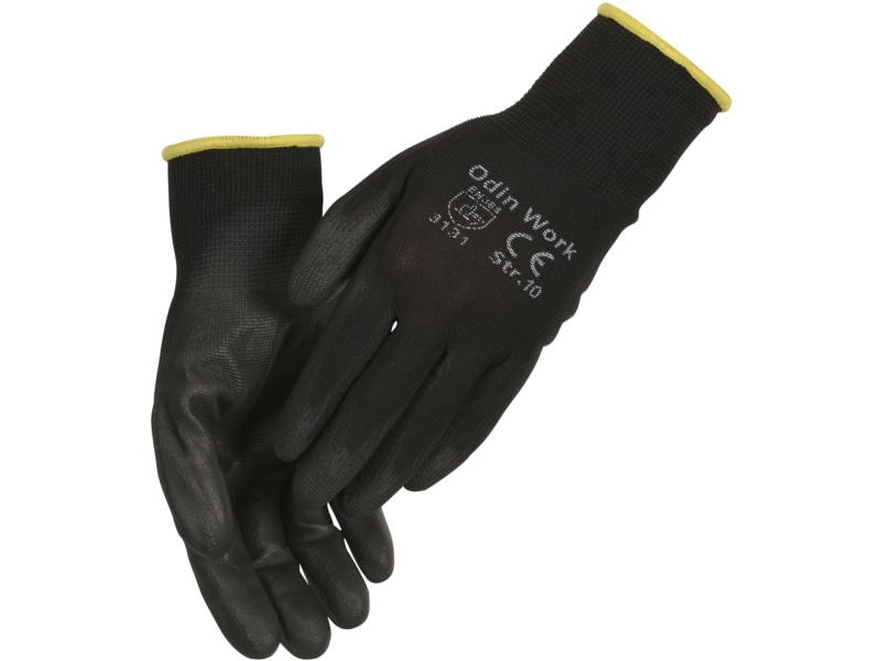 Fingerdyppet Pu Handske, Odin Work, 10, Sort, Pa/Polyester - (12 Stk.)