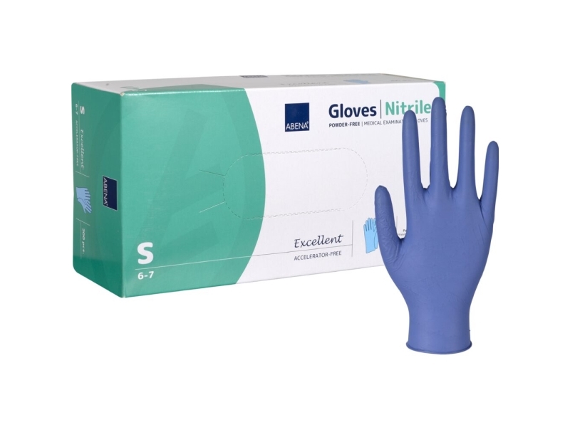 Undersøgelseshandske, ABENA Excellent, S, mørkeblå, nitril, pudderfri, acceleratorfri - (200 stk.)