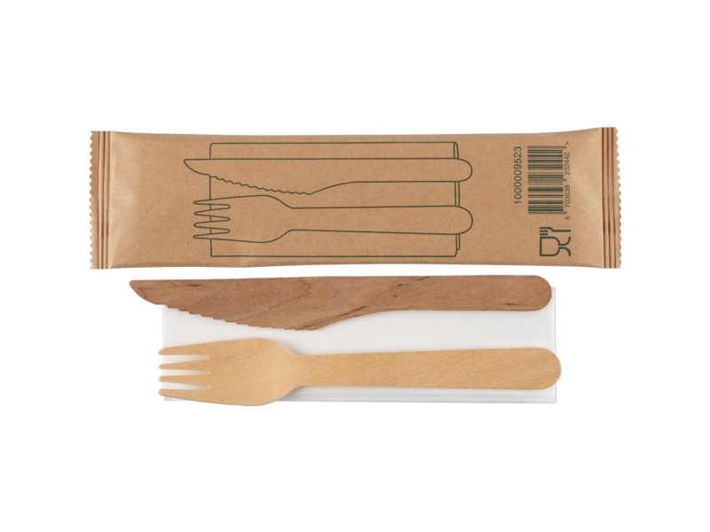 Bestickset, ABENA Gastro, 16cm, brun, björkträ/nyfiber, med kniv - (400 st.) | Catering - Engångsservis - Bestick | GameStuff