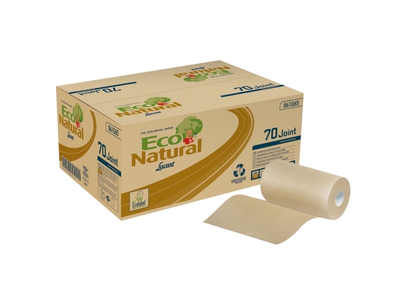 Håndklæderulle, Lucart T3 Natural, 2-lags, Mini, 70m x 22,8cm, Ø13cm, ubleget, genanvendt papir, med spiralhylse - (12 ruller/karton)