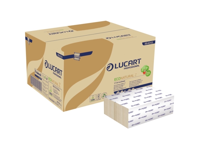 Håndklædeark, Lucart T3 Natural, 2-lags, Z-fold, 24x22,5cm, 8 cm, ubleget, genanvendt papir - (15 pakker x 200 ark)