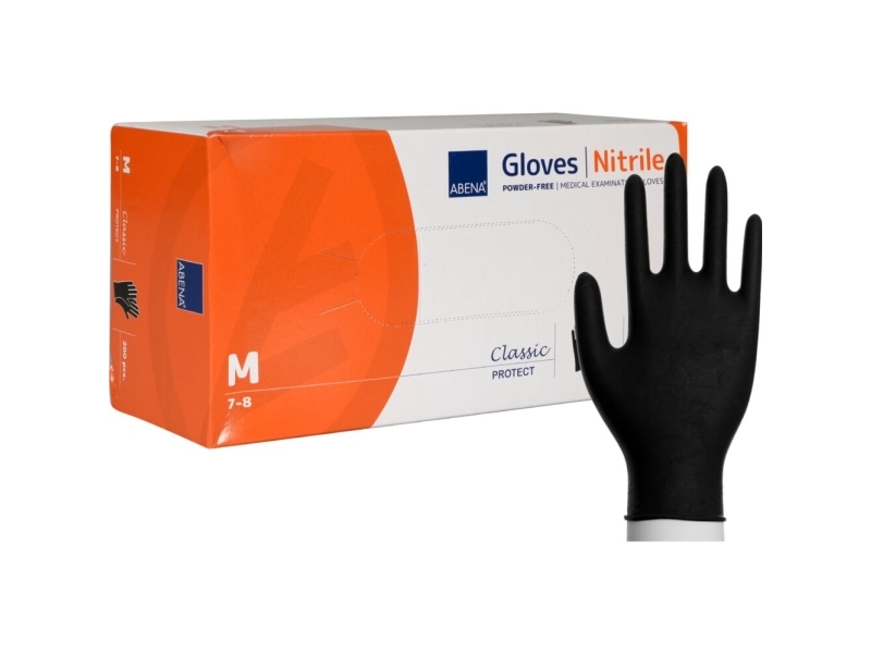 Undersøgelseshandske, ABENA Classic Protect, M, sort, nitril, pudderfri - (200 stk.)