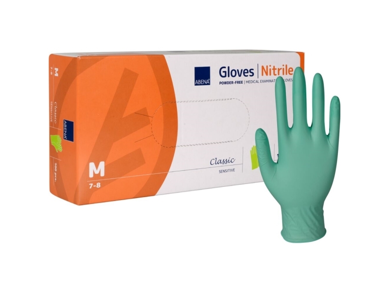 Undersökningshandske, ABENA Classic Sensitive, M, grön, nitril, puderfri - (100 st.) | Rengöring - Rengöringsprodukter - Rengöringsmaskiner - Utrustning - Handskar | GameStuff