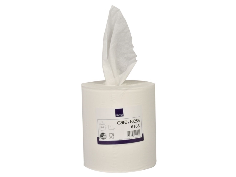 Håndklæderulle, ABENA Care-Ness Excellent, 1-lags, Midi, 320m x 19,6cm, Ø19cm, hvid, nyfiber - (6 stk.)