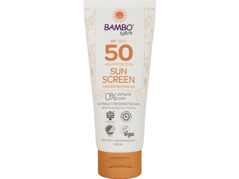 Aurinkovoide, Bambo Nature, 100 ml, SPF 50, väri- ja hajusteeton, 23% rasvaa, SCA pidempään - (6 kpl)