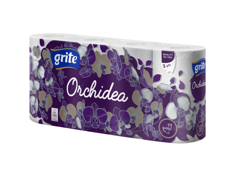 Toiletpapir, Grite Orchidea White, 3-Lags, 17,4M X 9,6Cm, Hvid, Nyfiber - (7 Pakker X 8 Ruller)