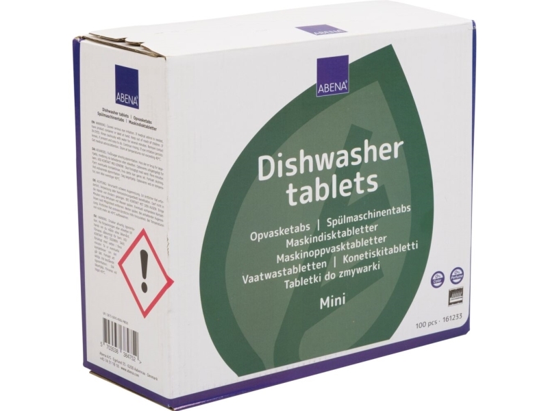 Opvasketabs, ABENA, mini, vandopløselig folie, uden klor, farve og parfume, 100 stk./pakke - (5 pakker x 100 stk.)