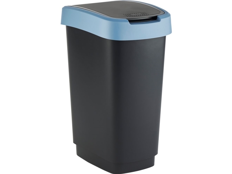 Abfallbehälter, Rotho Twist, Schwarz, Kunststoff, 25 L, Schwarzer Boden Mit Blauem Rand