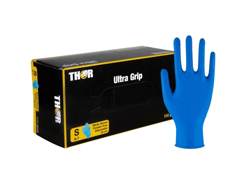 Engangshandske, Thor Ultra Grip, S, Mørkeblå, Nitril, Fish Scale Textureret - (10 Stk.)