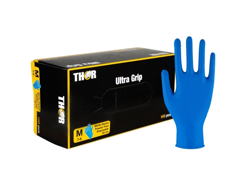 Engangshandske, Thor Ultra Grip, M, Mørkeblå, Nitril, Fish Scale Textureret - (10 Stk.)