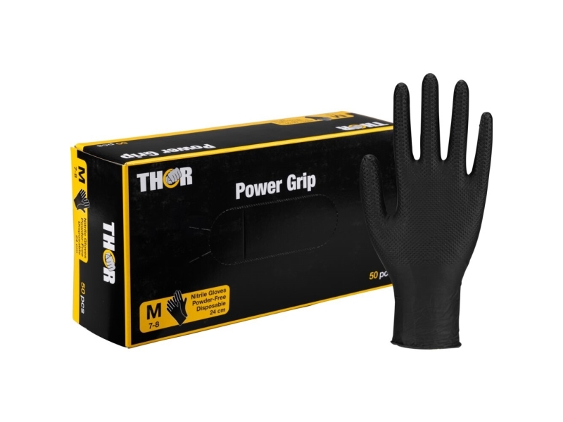 Engangshandske, THOR Power Grip, M, sort, nitril - (10 stk.)