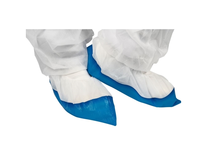 Overtrækssko, ABENA, XL, 40x16,5cm, 60 micron, hvid, PE/PP, skridsikker, med blå underside - (4 stk.)