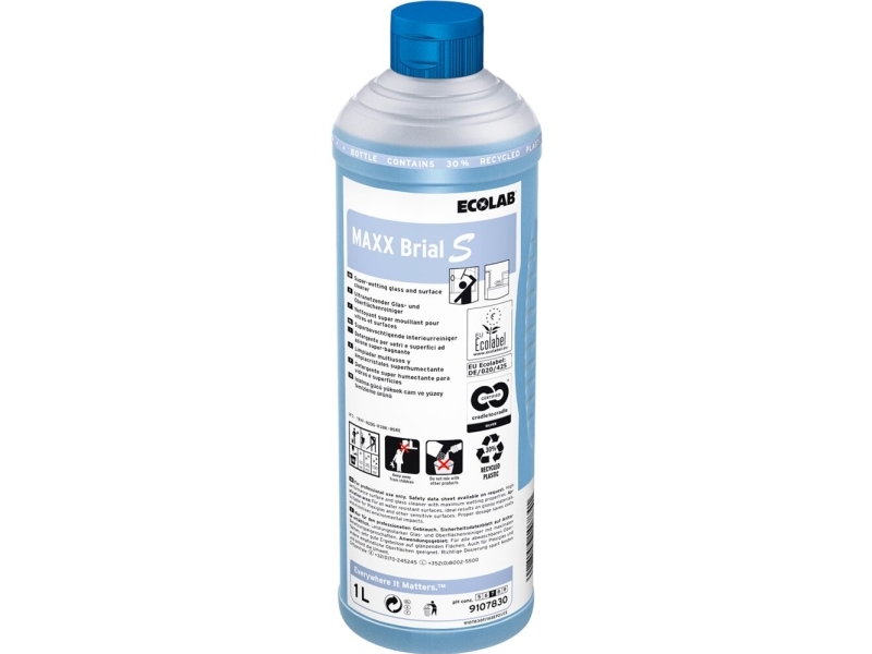Glasrens/Universalrengøring Flydende Maxx Brial S 1Ltr Ecolabel Til Overflader,12 Fl X 1 Ltr/Krt
