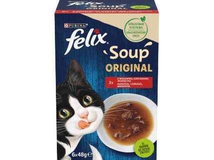 Purina Felix Original Soup Time - vådfoder til kat - okse, lam og kylling, 6×48 g
