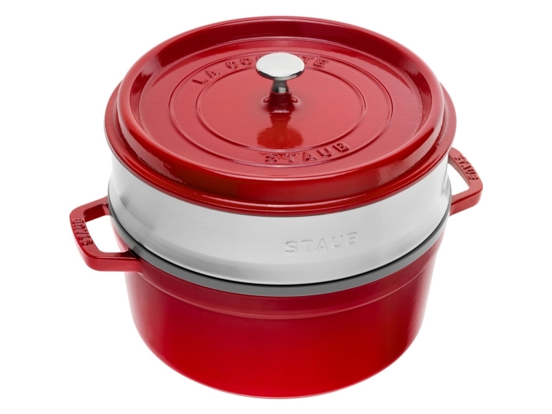 Staub La Cocotte Apvalus Ketaus Puodas Su 3,8 Litro Raudonu Įdėklu