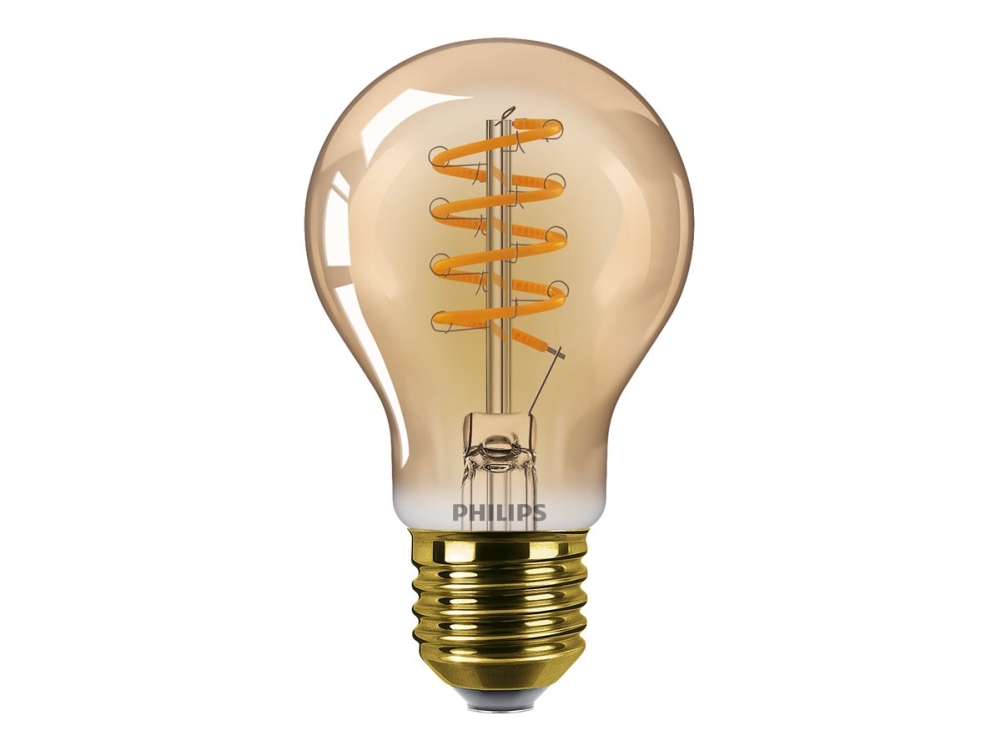 Philips Vintage Led Glödlampa Med Filament Form: A60 E27 5.5 W Motsvarande 40 W Klass F Ljus Med Varm Låga 2200 K Transparent Gold