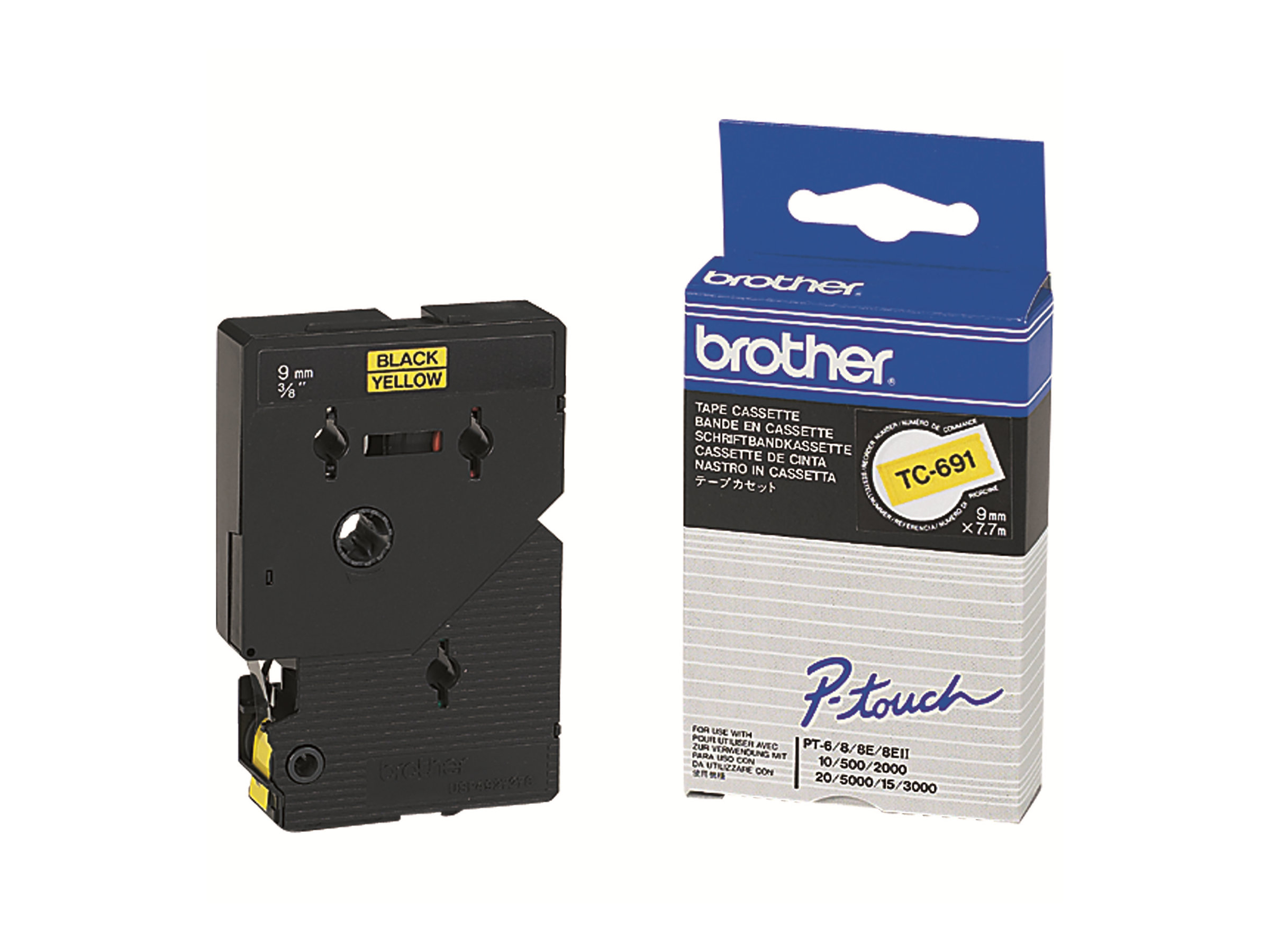 Brother - Sort, gul - Rulle (0,9 cm x 8 m) 1 kassette(r) lamineret bånd - for P-Touch PT-2000, PT-3000, PT-500, PT-5000, PT-8E