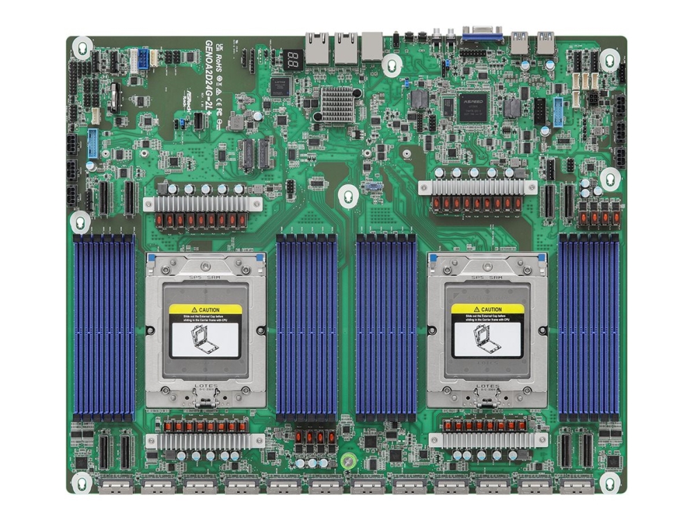 ASRock Industrial GENOA2D24G-2L+ - Moderkort - LGA6096 Socket - 2 CPU:n som stöds - USB 3.2 Gen 1 - 2 x Gigabit LAN - inbyggda grafiken (CPU krävs) | Datorkomponenter - Moderkort - Alla Moderkort | GameStuff