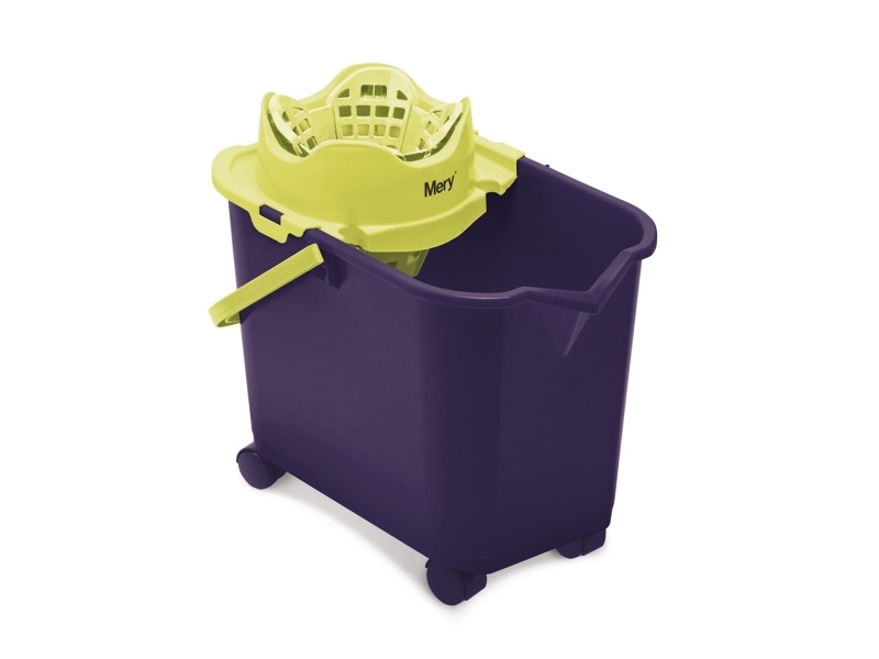 Rectangular Bucket On Wheels With Automatic Squeezer Mery - 20 Ltr, Purple