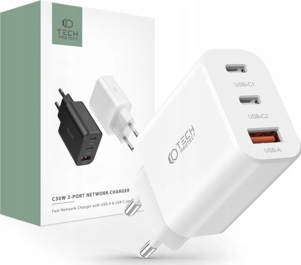 Ładowarka Tech-Protect Tech-Protect Nc30w 3-Port Network Charger Pd30w/Qc3.0 White