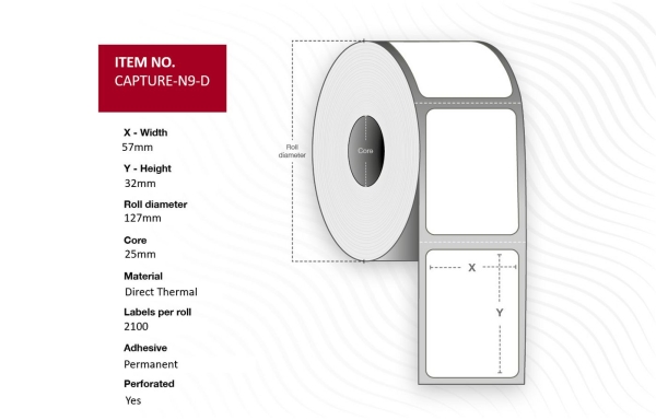 Capture Label 57X32mm, Core 25Mm, Direct Thermal, Perforated