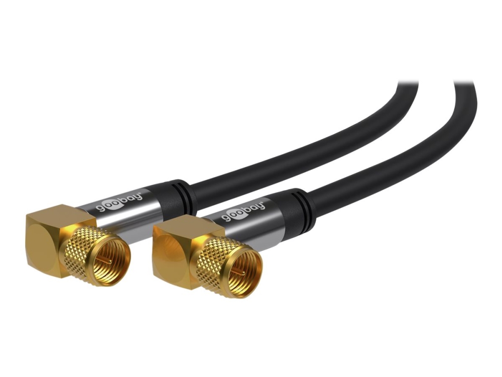 goobay - Antennekabel - F-stik han vinklet til F-stik han vinklet - 5 m - firelagsskjold - 135 dB - sort - solid