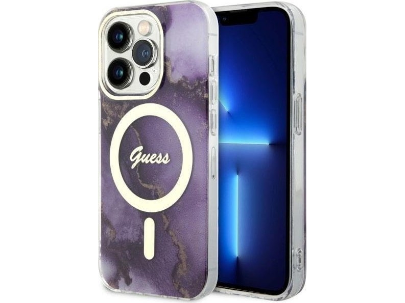 Guess Guhmp14lhtmrsu Magsafe Hardcase Til Iphone 14 Pro 6,1" - Lilla/Lilla, Golden Marble