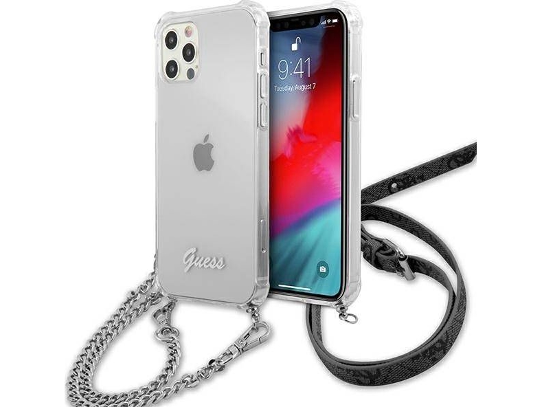 Guess Guhcp12mkc4gssi Iphone 12/12 Pro 6.1" Transparentes Hardcase 4G Silberkette