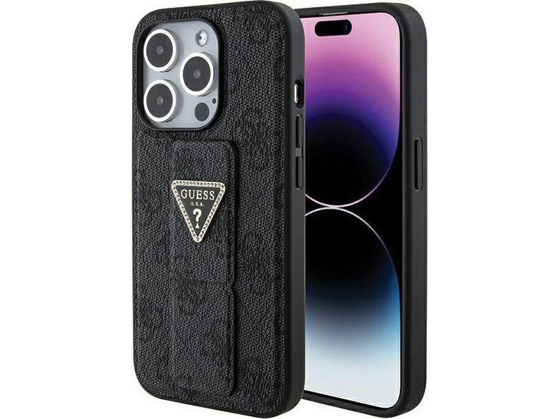 Guess Grip Stand 4G Dreieck-Strass Case Für Iphone 15 Pro - Schwarz