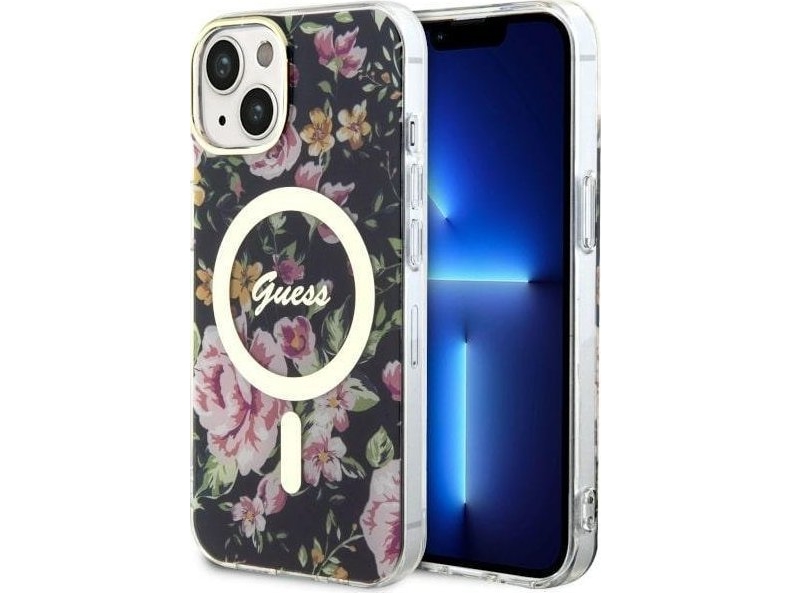 Guess Flower Magsafe Case Für Iphone 14 - Schwarz