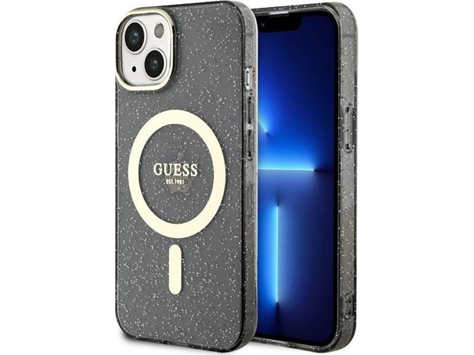 Guess Glitter Gold Magsafe-Cover Til Iphone 14 - Sort