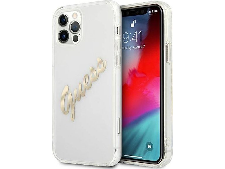 Guess Guhcp12mktrsvgo Hardcase Til Iphone 12/12 Pro 6,1" - Transparent Vintage Script - Guld