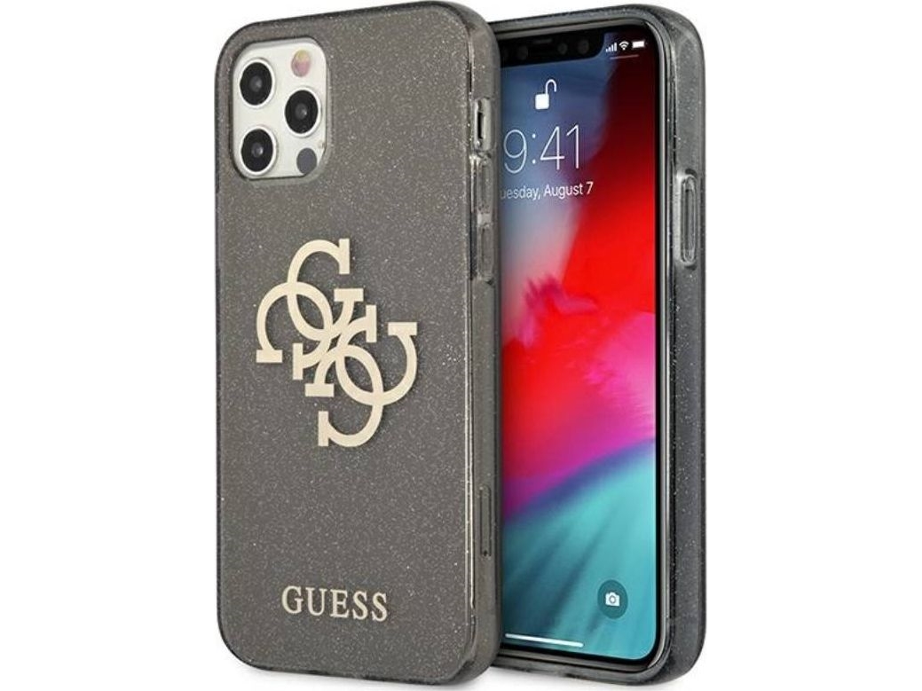 Guess Guhcp12lpcugl4gbk Hardcase Mit Glitter Für Iphone 12 Pro Max 6,7" - Schwarz/Schwarz 4G Big Logo