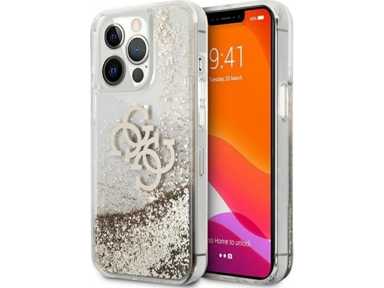 Guess 4G Big Liquid Glitter Cover Til Iphone 13 Pro Max 6,7" - Guld