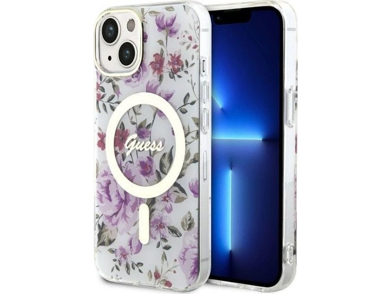 Guess Flower Magsafe-Cover Til Iphone 14 - Gennemsigtigt