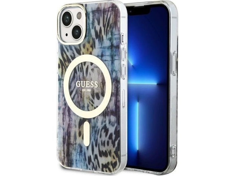 Guess Leopard Magsafe Cover Til Iphone 14 - Blå