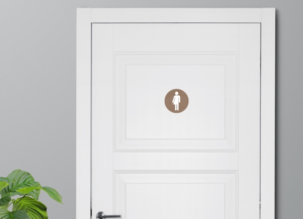 Skilt Kønsneutral Silhuet Toilet Ø10 Cm, Alu., Caffe Latte