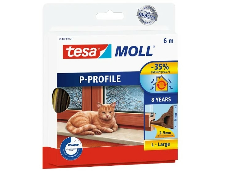 Tesa Moll Classic P-Profil Gummitætning, Brun, 9 Mm X 6 M Selvklæbende, Velegnet Til Større Mellemrum På Grund Af (05390-101-0)