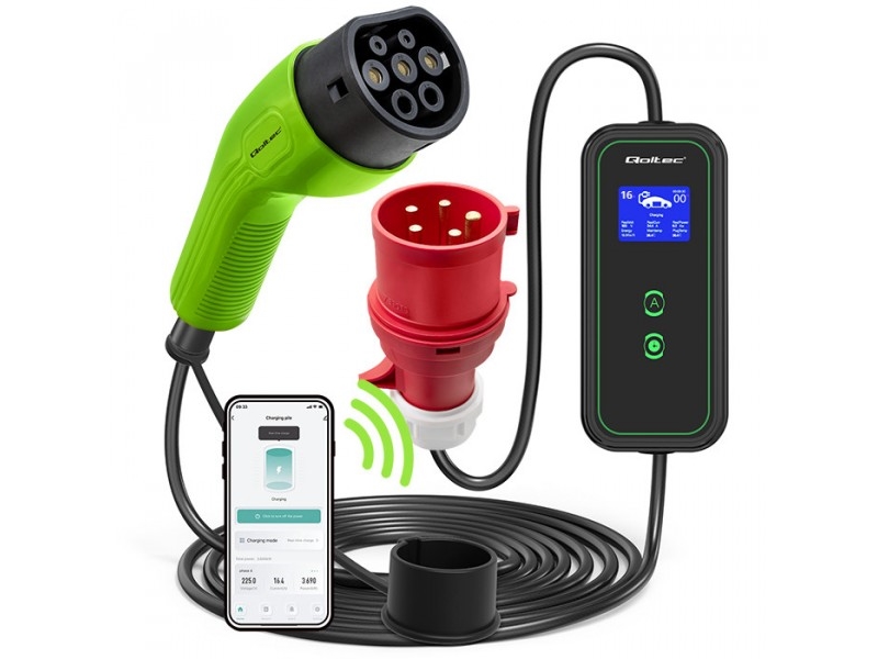 Qoltec Mobile Ladeeinheit Für Elektroauto Ev Mit 2-In-1 Typ2-Regelung | 11 Kw | Cee 5 Pin | Wi-Fi | Lcd | 3-Phasig | Tragbar | Wallbox | 5 M