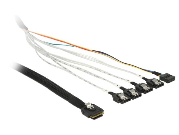 Delock - Sas Intern Kabel - Sas 6Gbit/S - Mini Sas (Sff-8087) (Hann) Til Sata, Sidebånd - 1 M